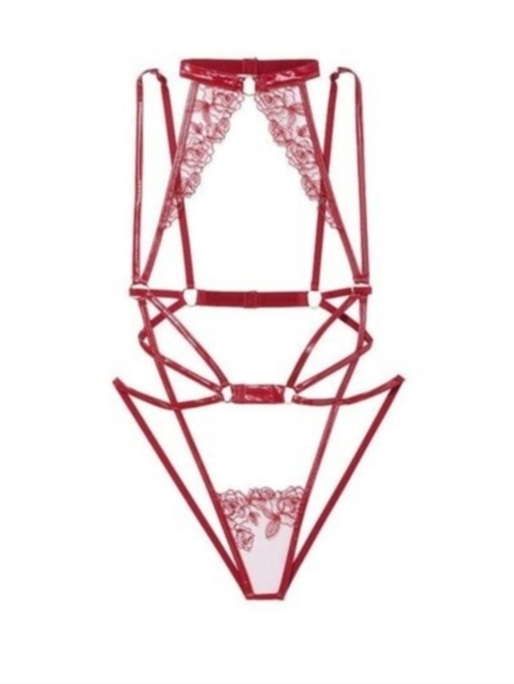 Victoria's Secret | Faux Patent Leather High-Neck Strappy Open Back Teddy XL